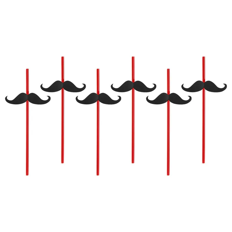 das-kost-mland-accessoires-strohhalm-schnurrbart-6-st-rot-schwarz image 1