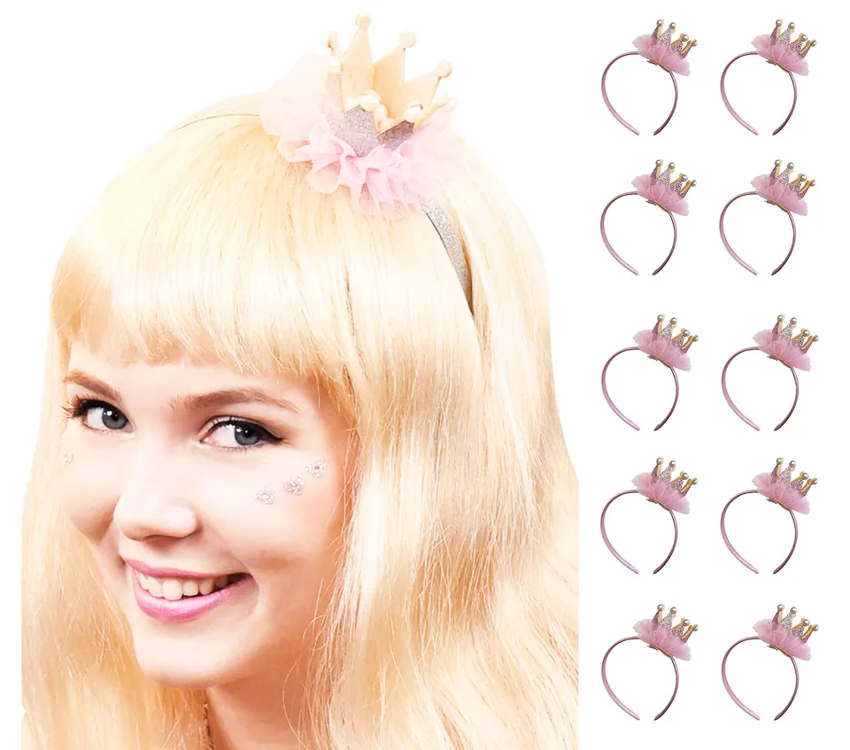 das-kost-mland-prinzessin-glitzer-krone-perlen-10er-set-silber image 1