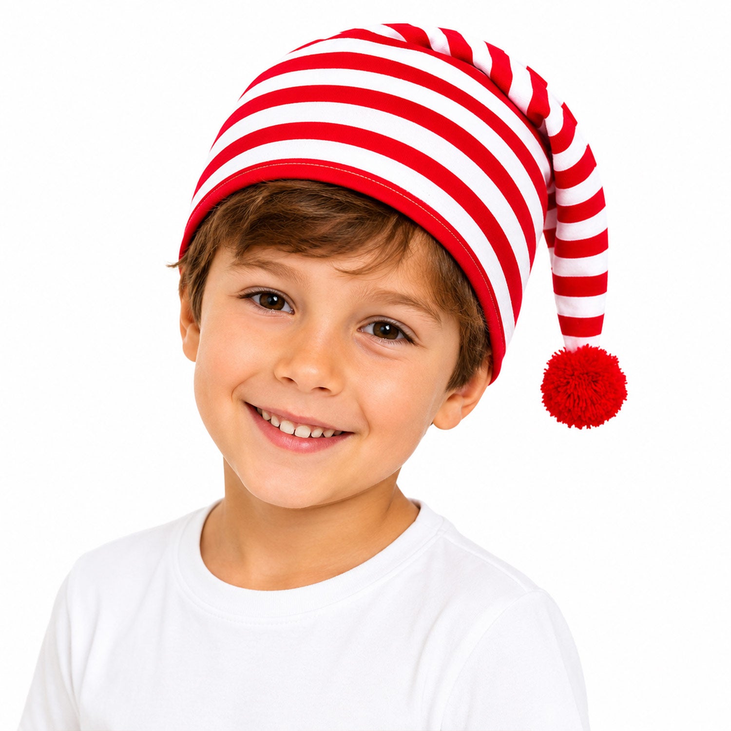 das-kost-mland-schlafm-tze-kinder-bommel-baumwolle-rot-wei image 4