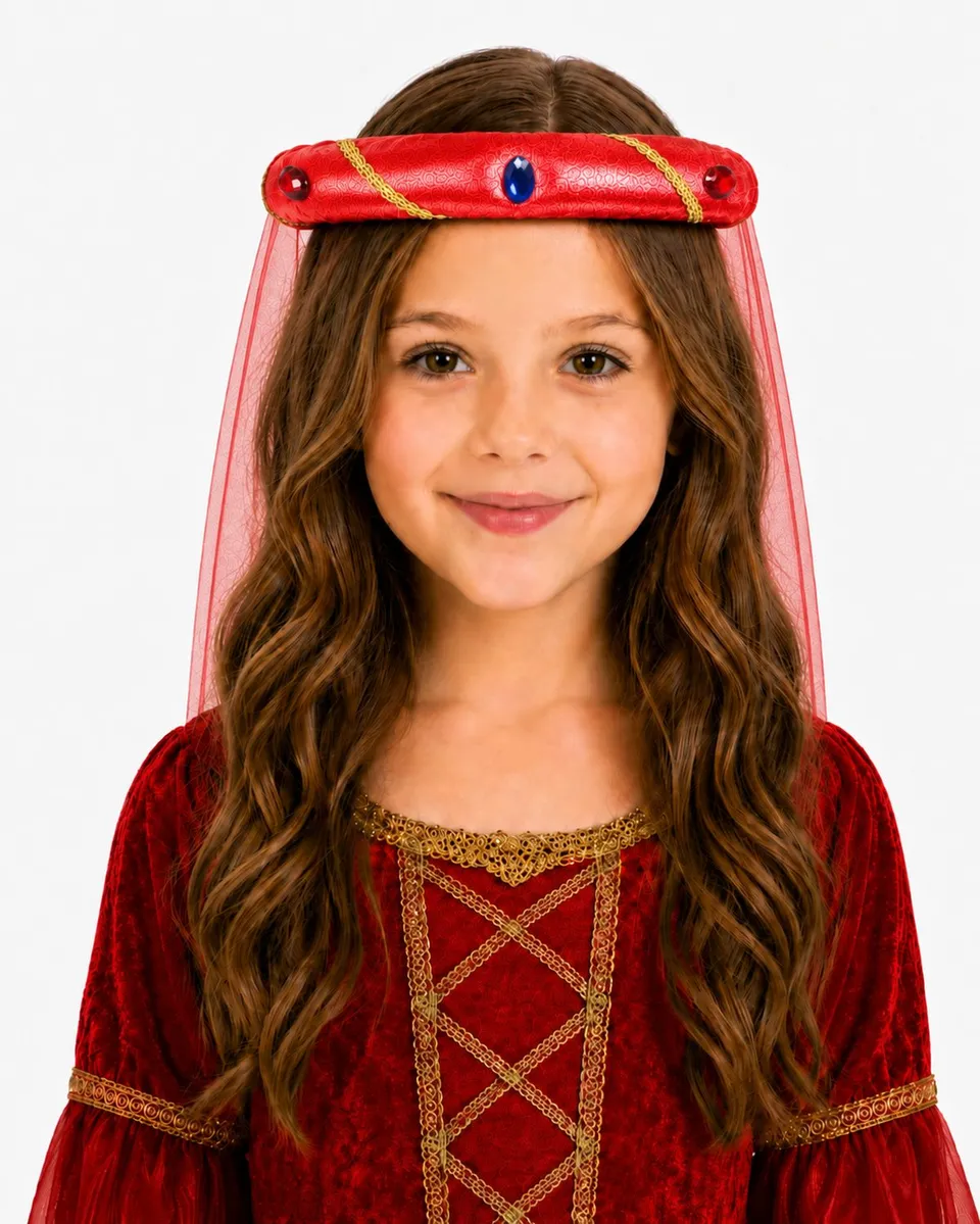 das-kost-mland-rosalin-mittelalter-haarband-m-dchen-rot-schleier image 1