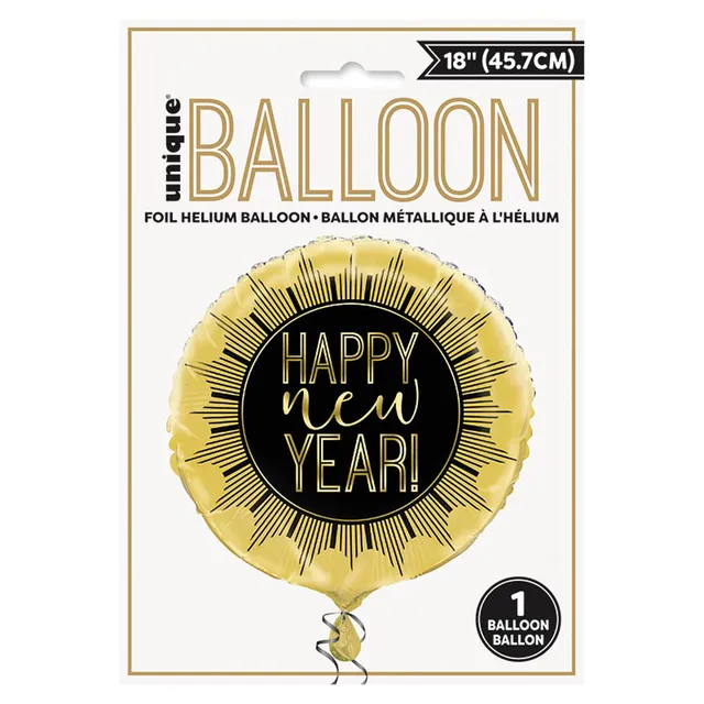 das-kost-mland-happy-new-year-folienballon-schwarz-gold-45-cm image 1