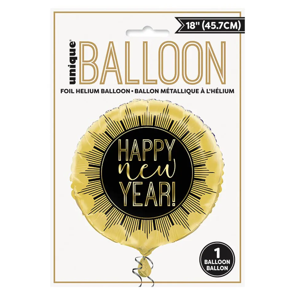 das-kost-mland-happy-new-year-folienballon-schwarz-gold-45-cm image 1