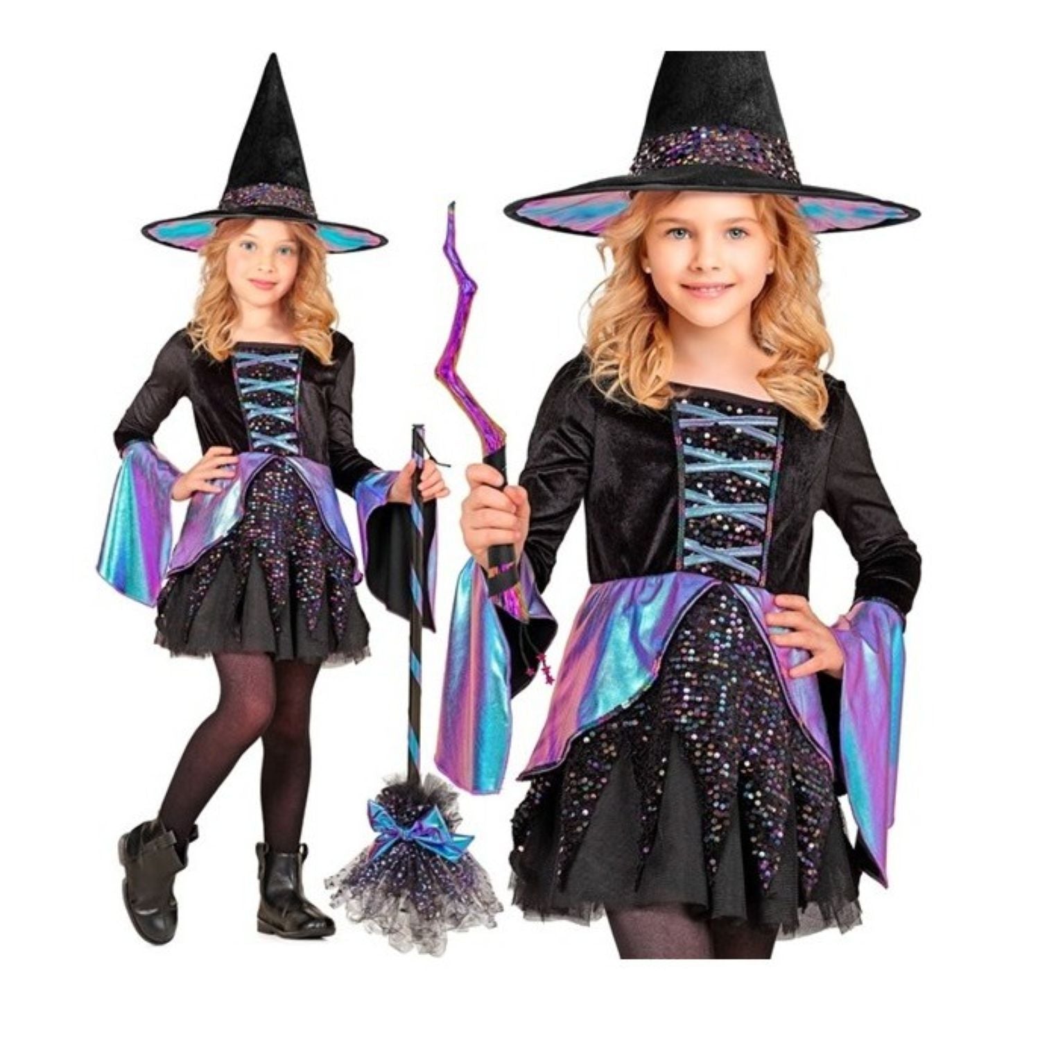 das-kost-mland-m-dchen-hexe-kost-m-kleid-hut-116 image 1