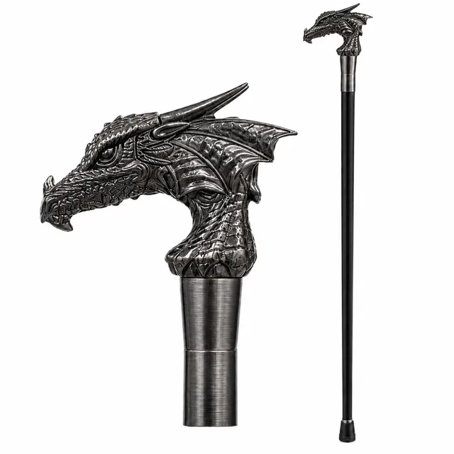 das-kost-mland-gehstock-drache-metall-schwarz-silber-93cm image 1