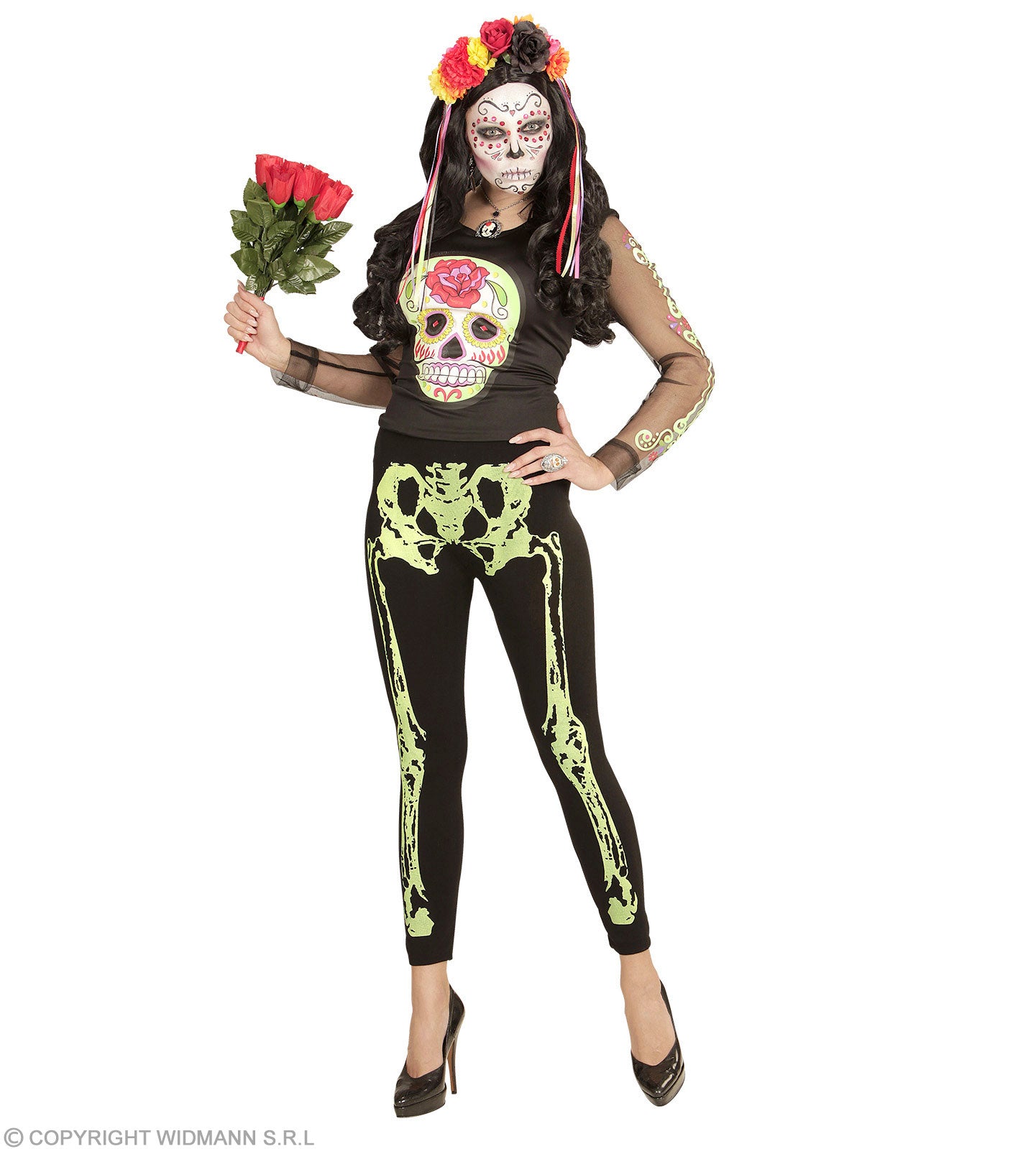 das-kost-mland-damen-skelett-leggings-schwarz-neongr-n-s-m image 3
