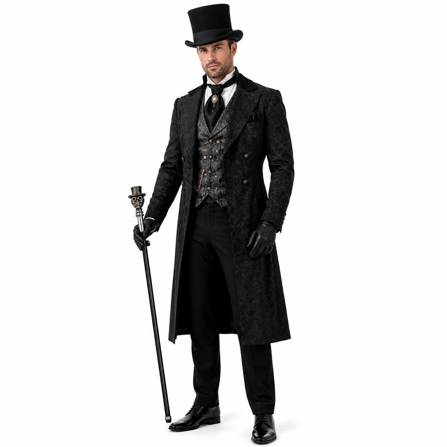 das-kost-mland-accessoires-gehstock-steampunk-schwarz-silber-90cm image 2