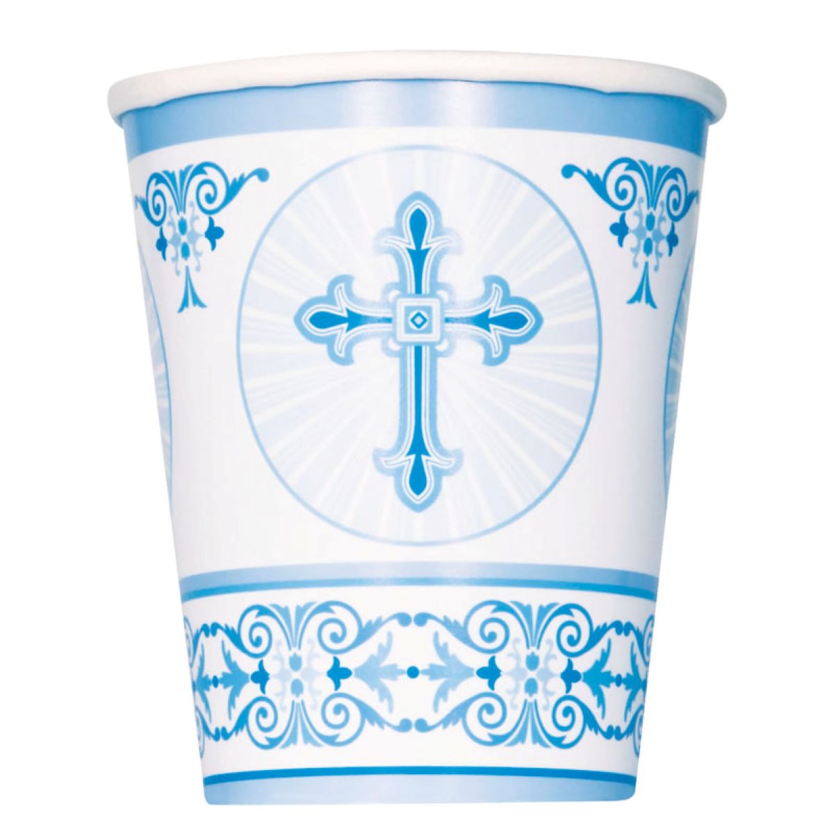 das-kost-mland-dekorationen-pappbecher-kreuz-blau-8-stk-266-ml image 1
