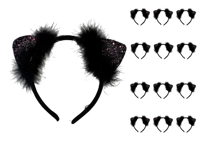 das-kost-mland-katzenohren-haarreif-schwarz-glitter-12er-set image 1