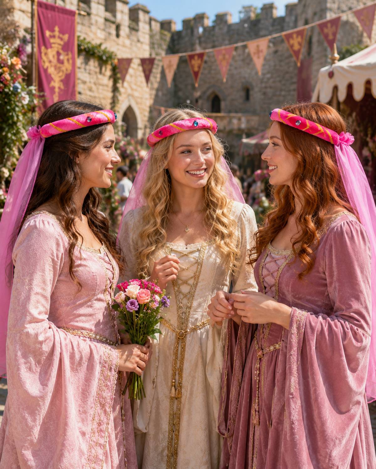 das-kost-mland-rosalin-mittelalter-haarband-schleier-haarreif-pink image 4