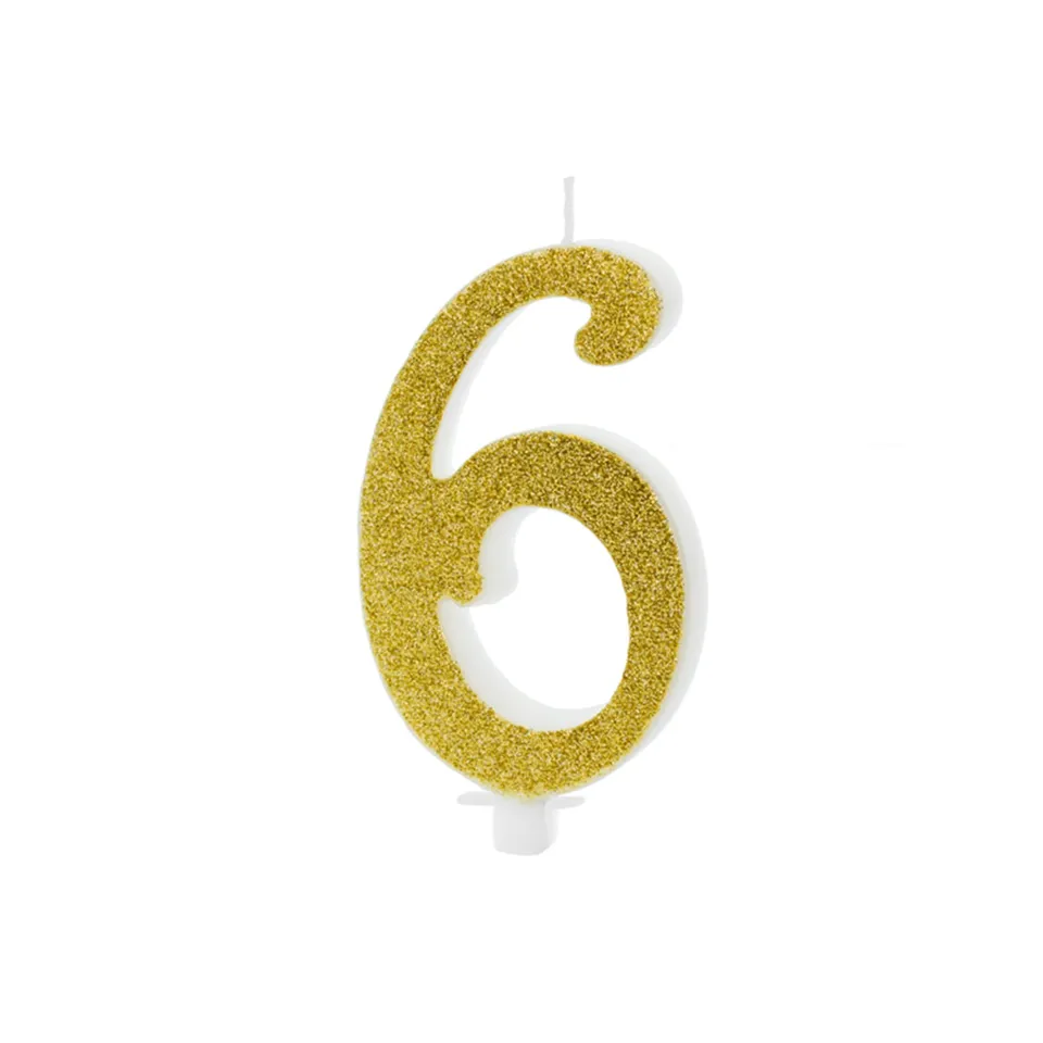 das-kost-mland-geburtstagskerze-glitter-gold-zahl-6-10-cm image 1