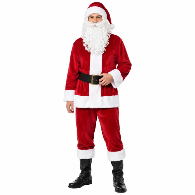 das-kost-mland-weihnachtsmann-kost-m-herren-samt-rot-4-tlg image 1