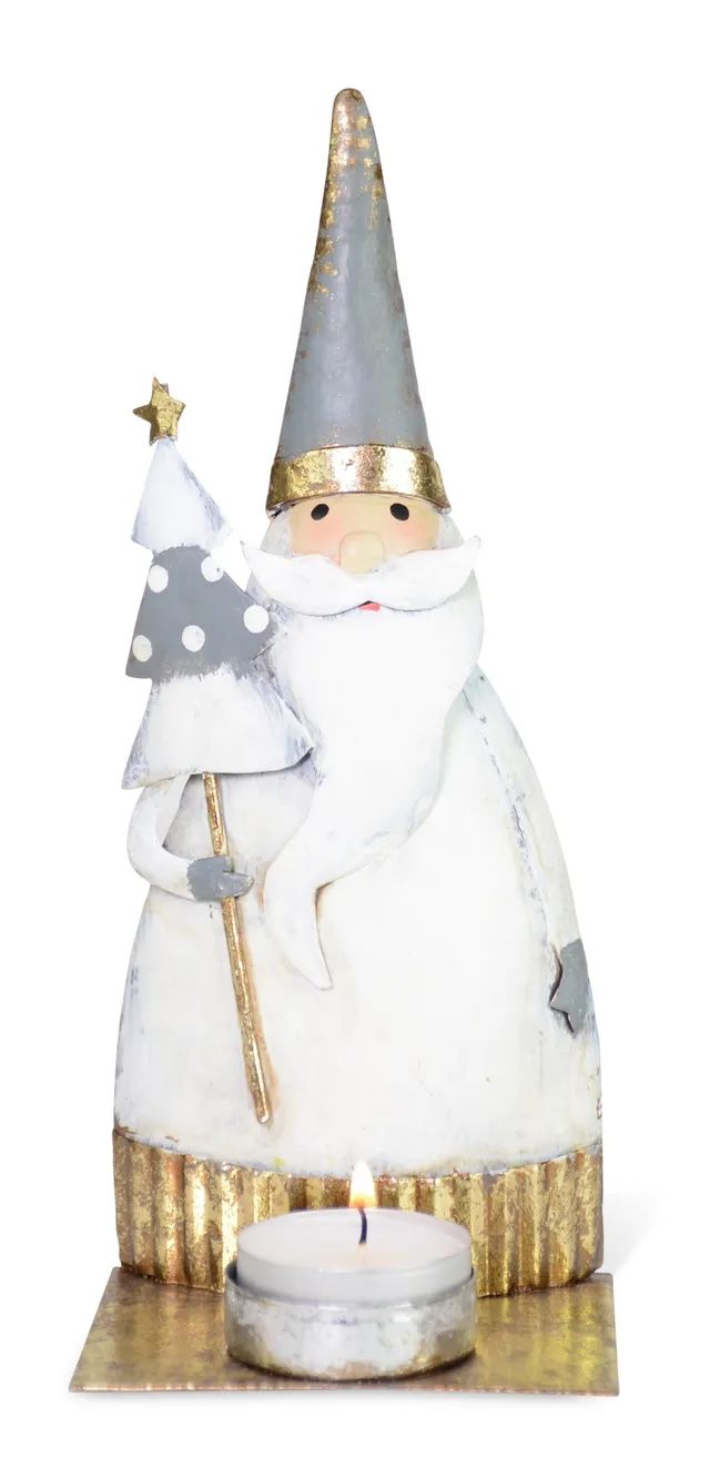 das-kost-mland-weihnachtsmann-teelichthalter-metall-grau-20-cm image 1