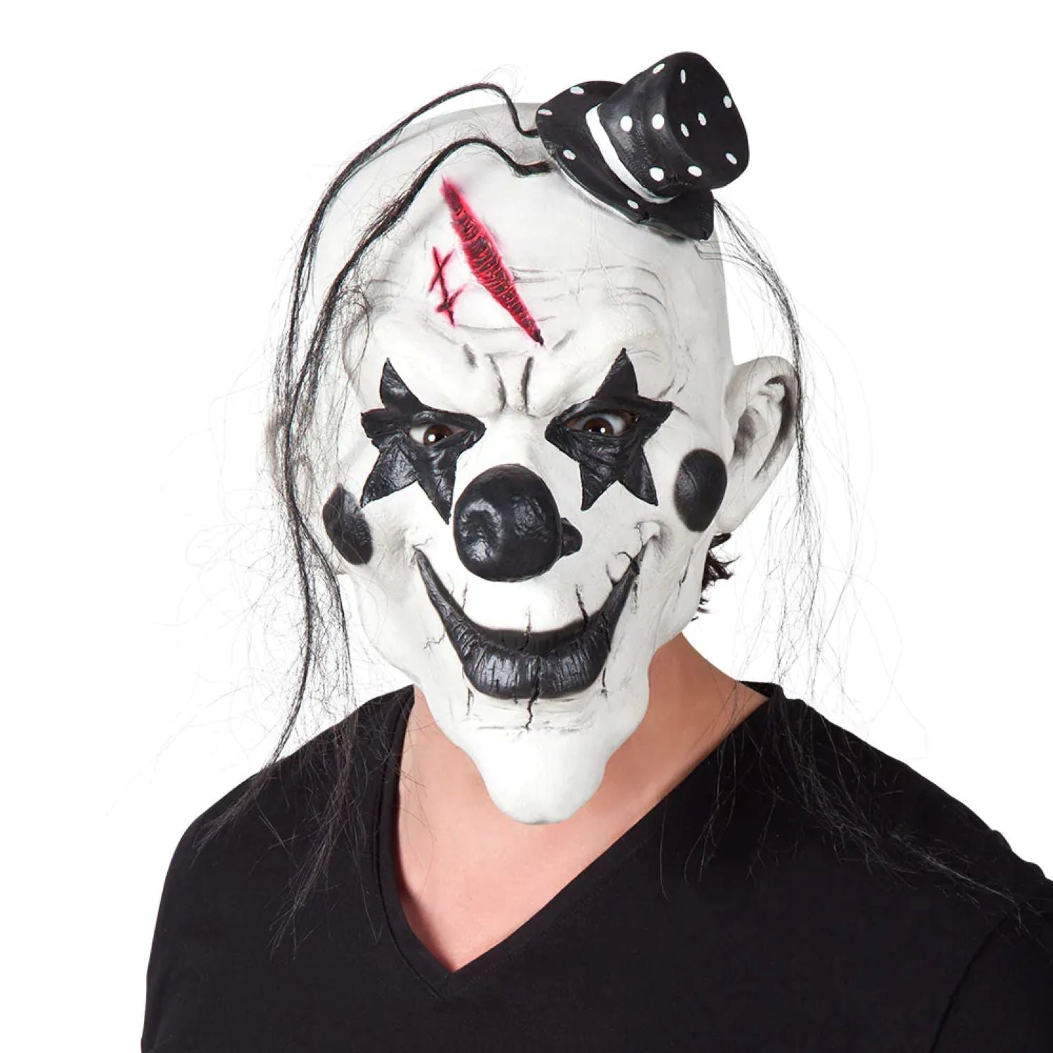 das-kost-mland-psycho-clown-latex-maske-schwarz-wei image 1
