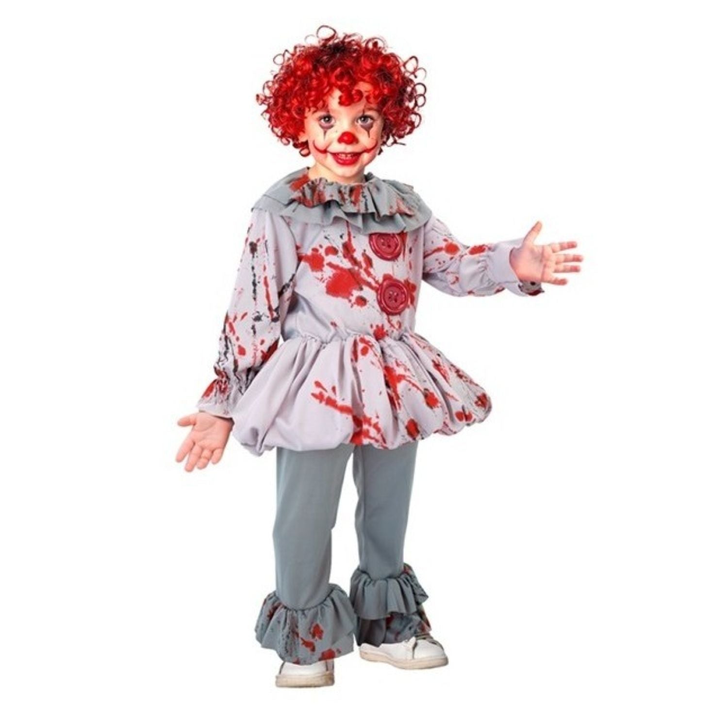 vintage-horror-clown-kost-m-kinder-grau-gr-98-blutspritzer image 2