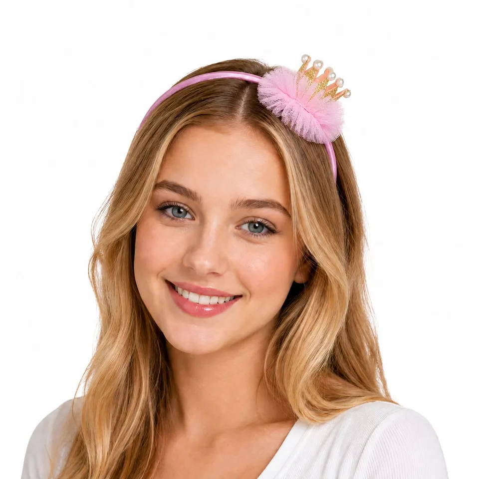das-kost-mland-prinzessin-haarreif-krone-rosa-glitzer-perlen image 1