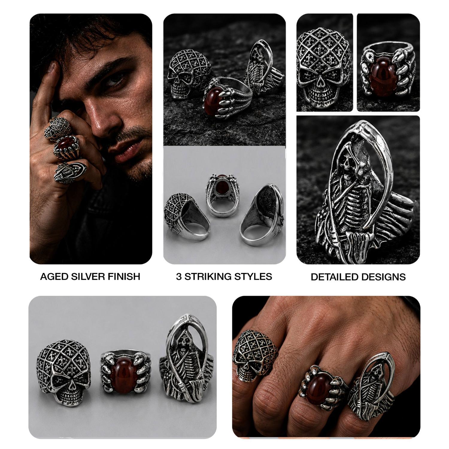 das-kost-mland-halloween-ringe-3-teilig-silber-totenkopf image 5