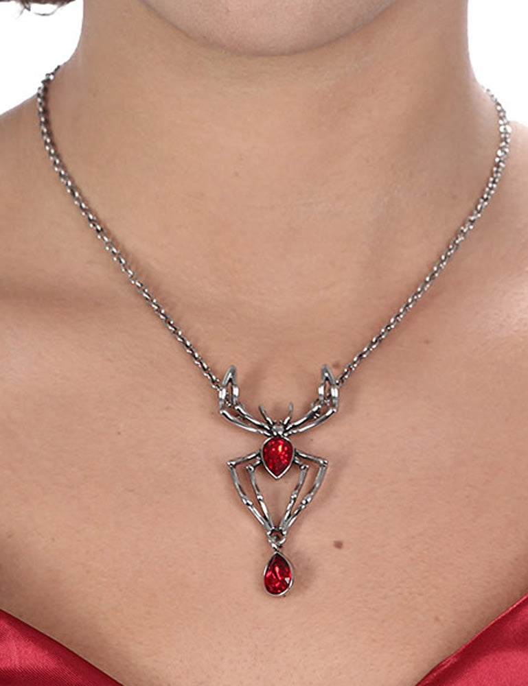 das-kost-mland-accessoires-halskette-spinne-roter-strass-silber-rot image 1
