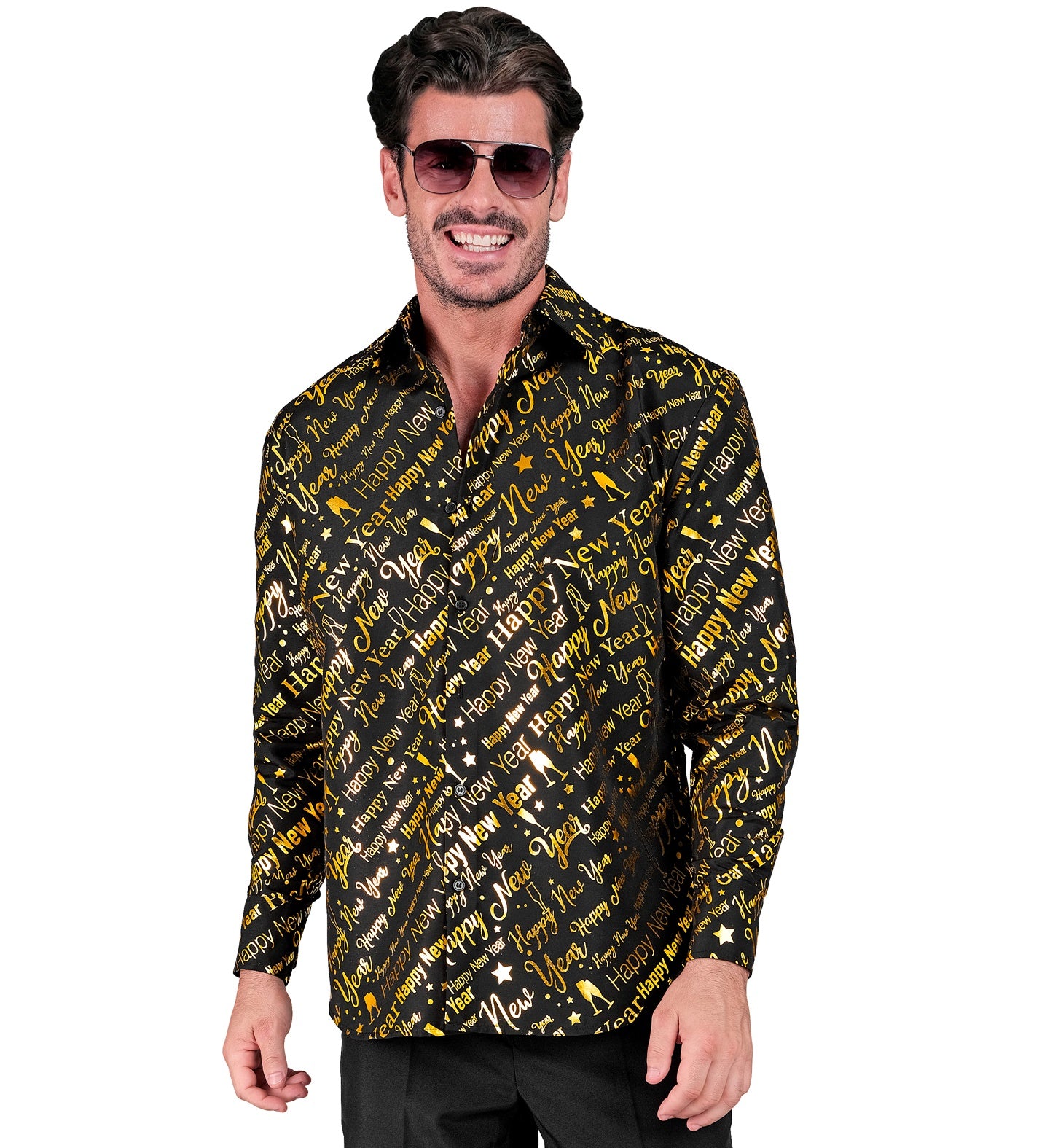 das-kost-mland-herren-silvester-hemd-happy-new-year-schwarz-gold image 2