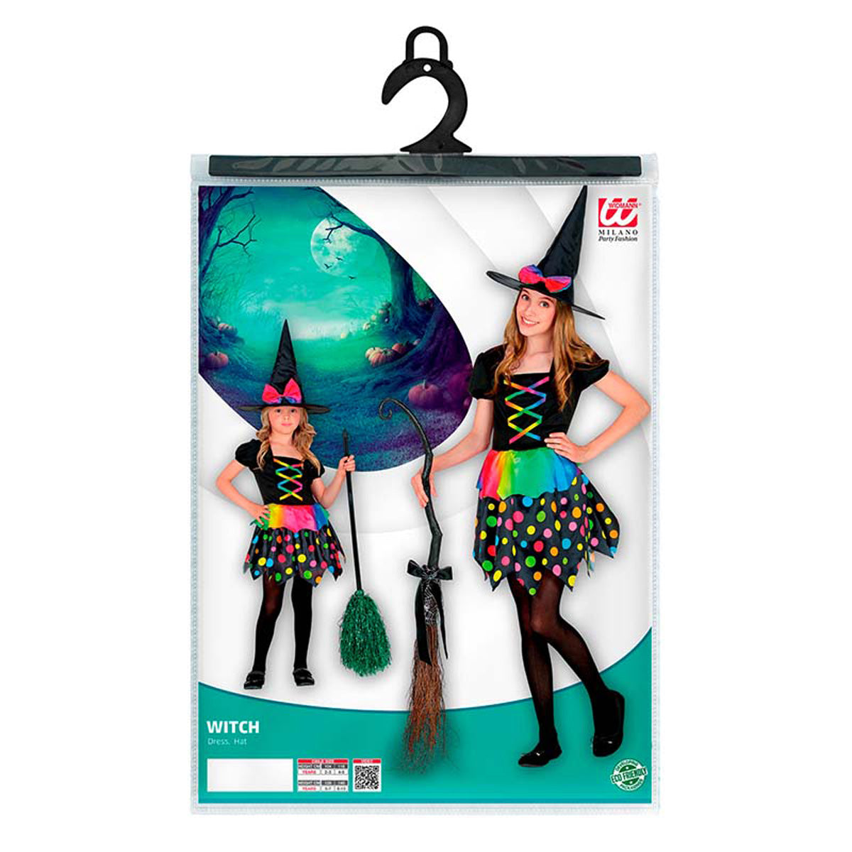 das-kost-mland-m-dchen-hexe-kost-m-mit-kleid-und-hut-128-polyester image 2