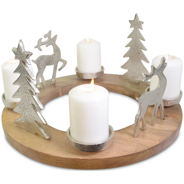 das-kost-mland-dekorationen-adventskranz-hirsche-41cm-silber-metall-holz image 1
