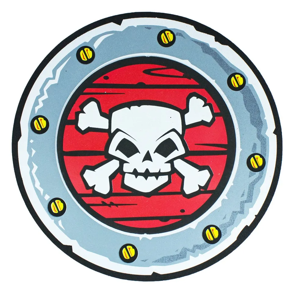 piraten-schild-schaumstoff-totenkopf-rund-33-cm-grau-rot image 1