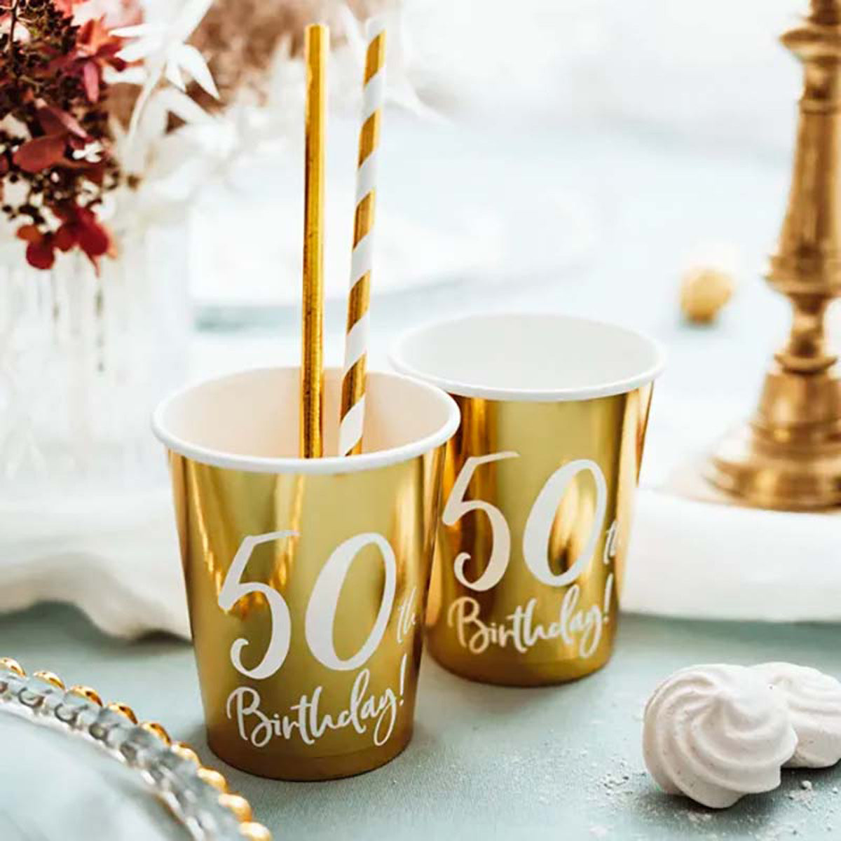 das-kost-mland-dekorationen-pappbecher-happy-birthday-50-gold-6-stk image 2