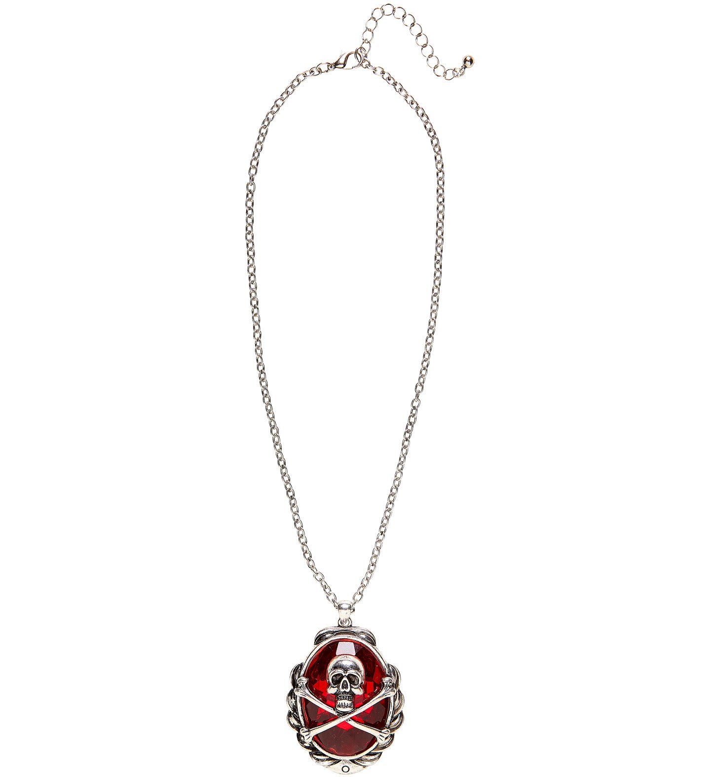 das-kost-mland-accessoires-halskette-totenkopf-juwel-silber-rot image 2