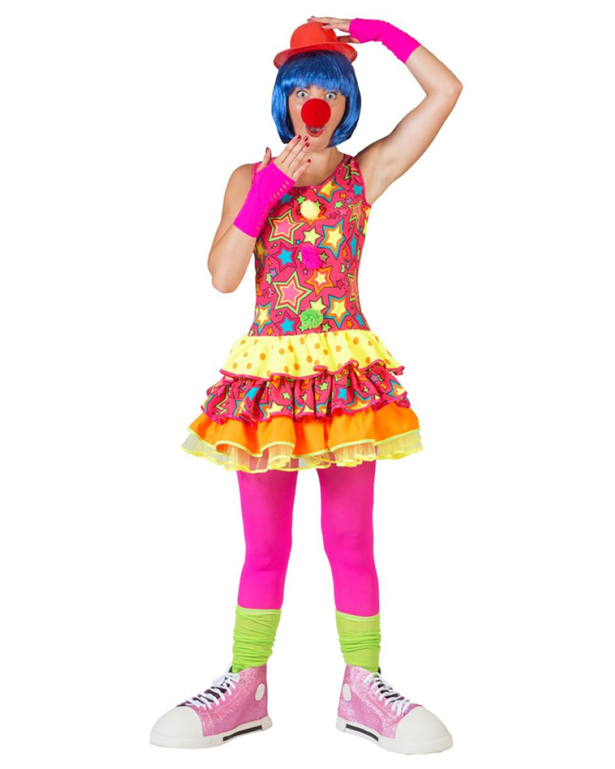 das-kost-mland-damen-clown-miley-kost-m-zirkuskleid-bunt-sterne-36-38 image 1