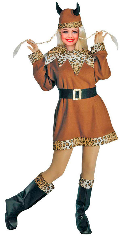 das-kost-mland-m-dchen-wikinger-barbarin-kost-m-kleid-gr-128-mit-helm image 6