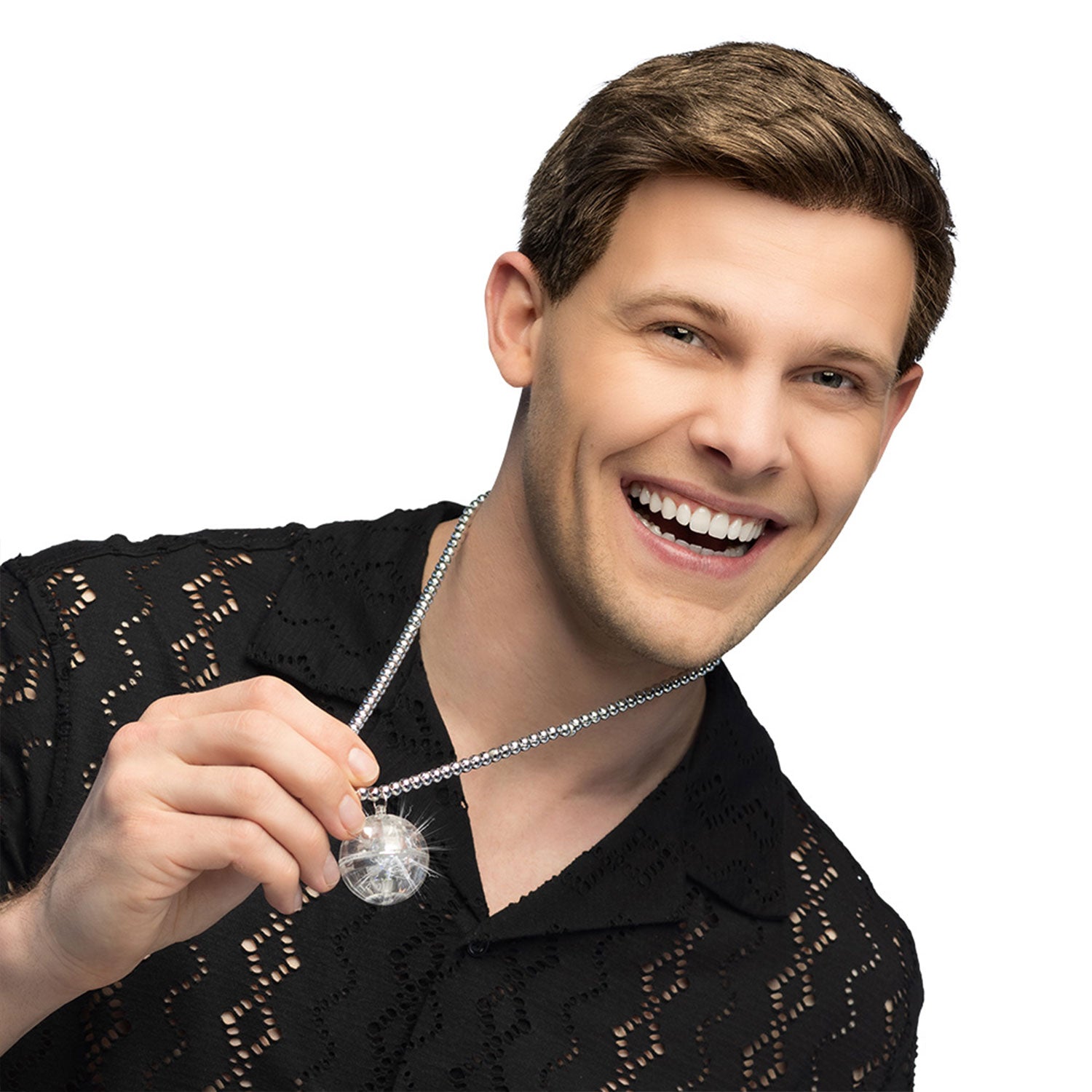 discokugel-halskette-mit-led-silber-party-schmuck image 1