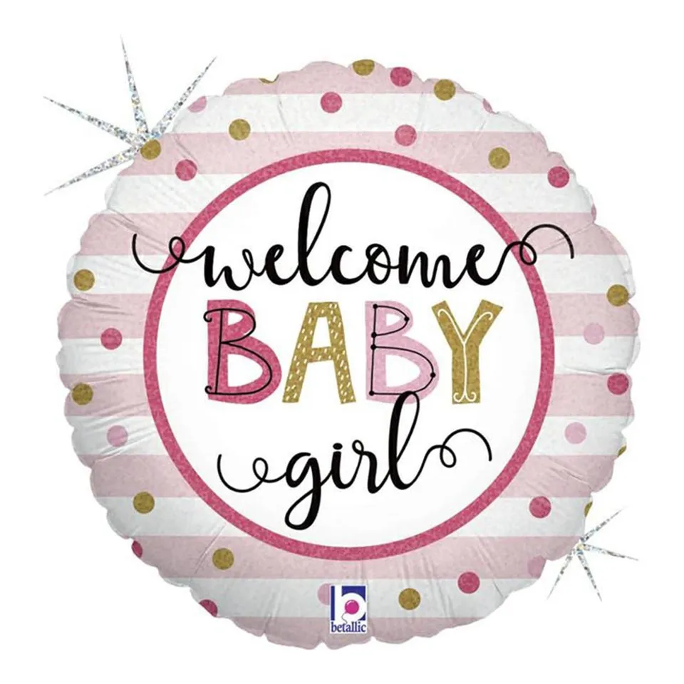 das-kost-mland-dekorationen-folienballon-46cm-welcome-baby-girl-holo image 1