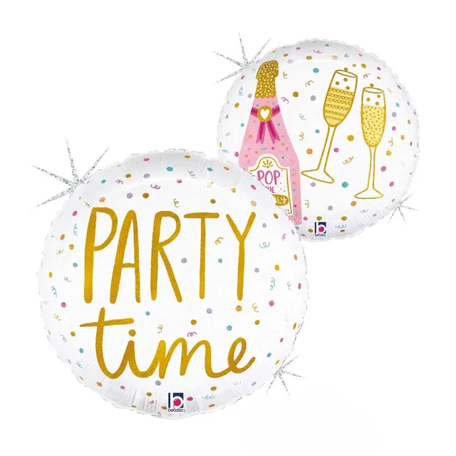 das-kost-mland-folienballon-party-time-holografisch-46-cm image 1