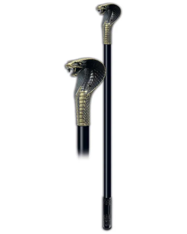 das-kost-mland-kobra-gehstock-metall-schwarz-gold-schlangenkopf image 1