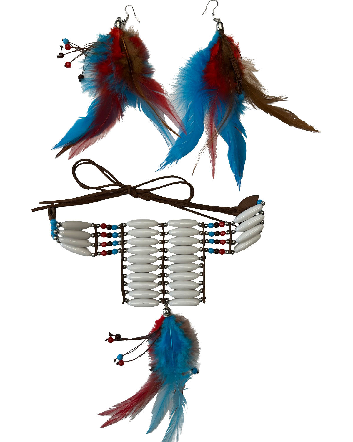 hippie-federschmuck-set-3-tlg-halskette-ohrringe-boho-festival image 2
