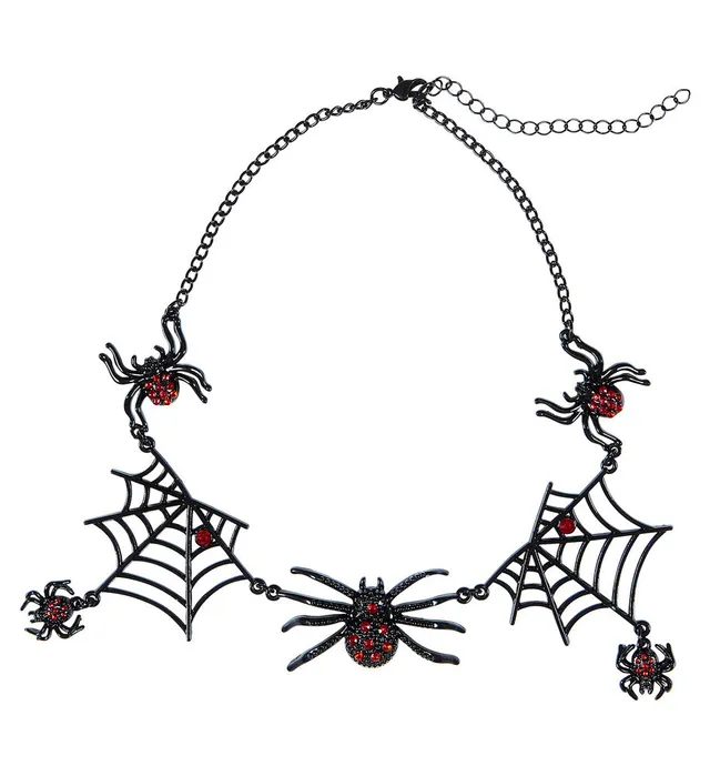 das-kost-mland-accessoires-strass-spinnen-halskette-schwarz-rot image 1