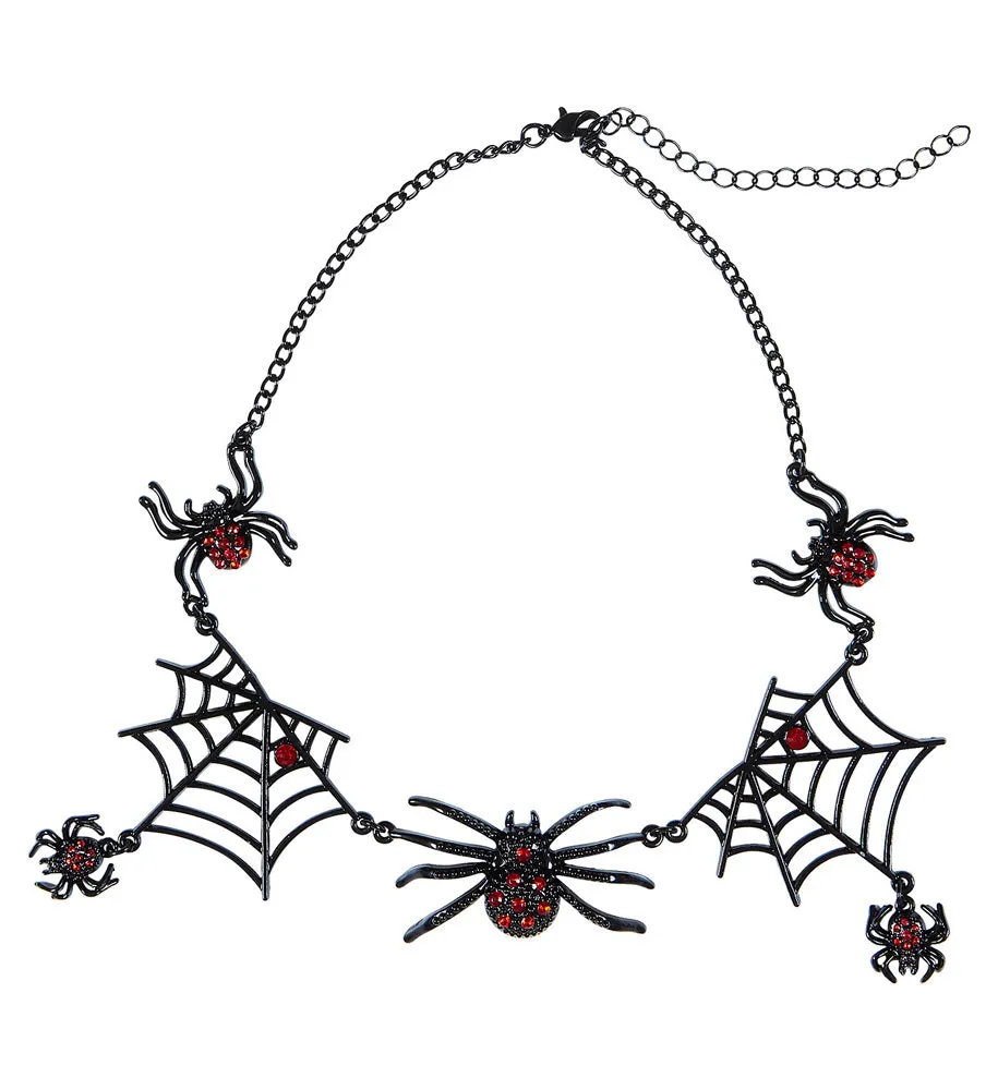 das-kost-mland-accessoires-strass-spinnen-halskette-schwarz-rot image 1