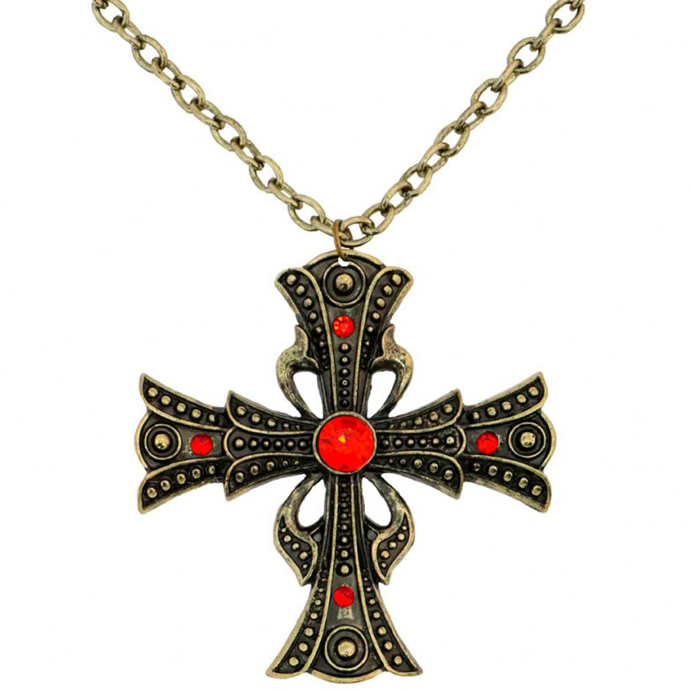das-kost-mland-vampire-halskette-kreuz-gold-rot-strass image 1