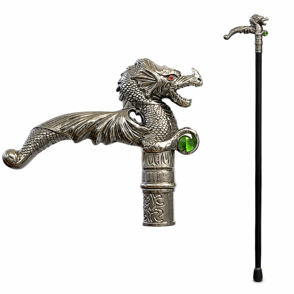 das-kost-mland-accessoires-gehstock-drache-gr-ner-kristall-93cm image 1