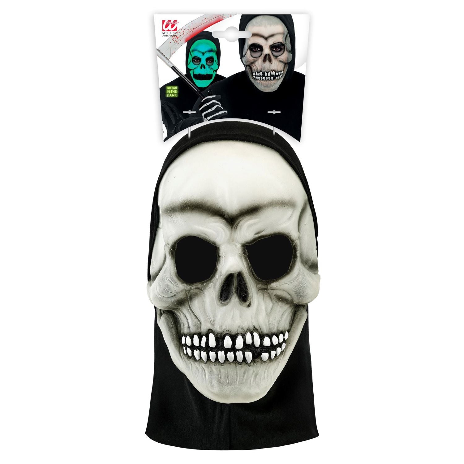 das-kost-mland-totenkopf-maske-kapuze-wei-schwarz-leuchtend image 7