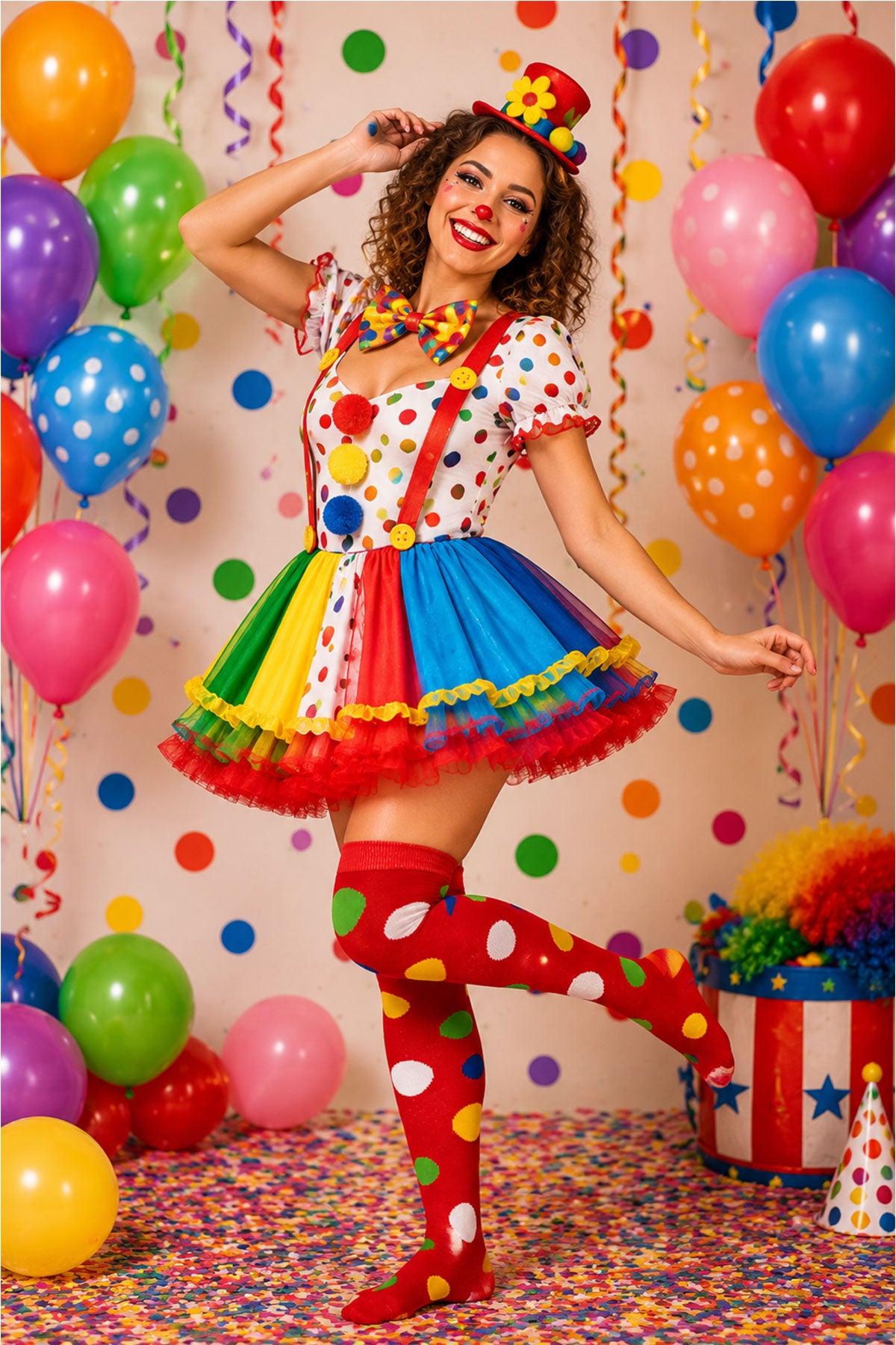 das-kost-mland-overknees-clown-kniestr-mpfe-polka-dot-rot-bunt image 3