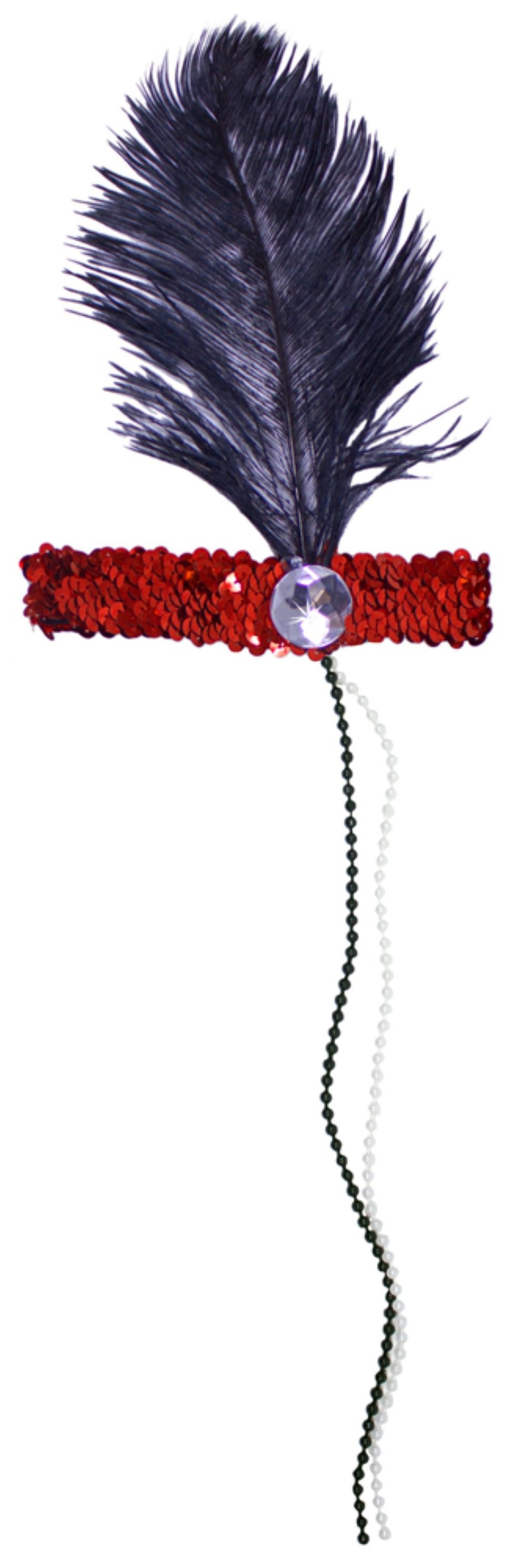 charleston-feder-stirnband-kira-pailletten-rot-schwarz image 7