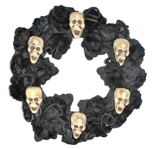 das-kost-mland-black-roses-rosenkranz-totenkopf-deko image 1