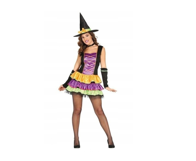 das-kost-mland-lady-hexe-kost-m-bunt-gr-38-40-kleid-hut image 1