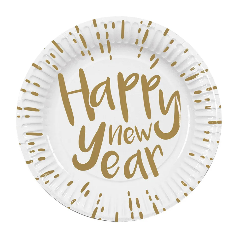 das-kost-mland-happy-new-year-pappteller-gold-10-st-ck-23-cm image 1