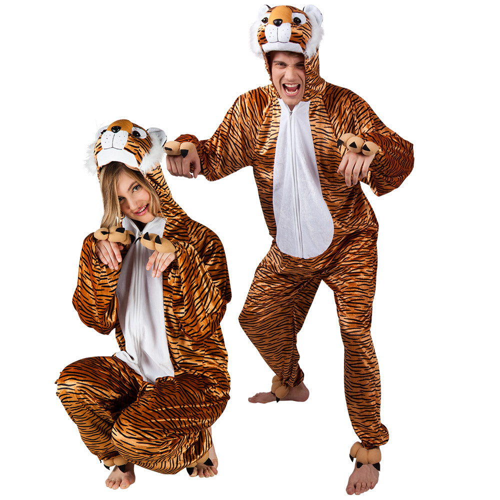das-kost-mland-tiger-kost-m-herren-braun-overall-kapuze image 1