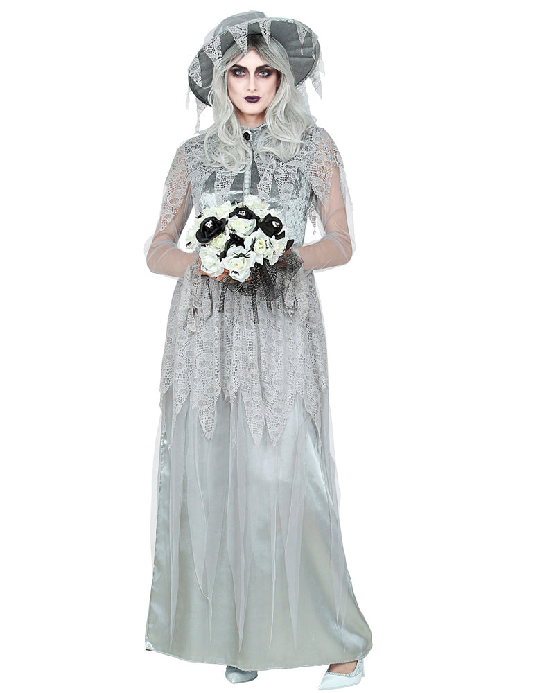 das-kost-mland-damen-geisterbraut-kost-m-kleid-hut-grau-gr-l image 2