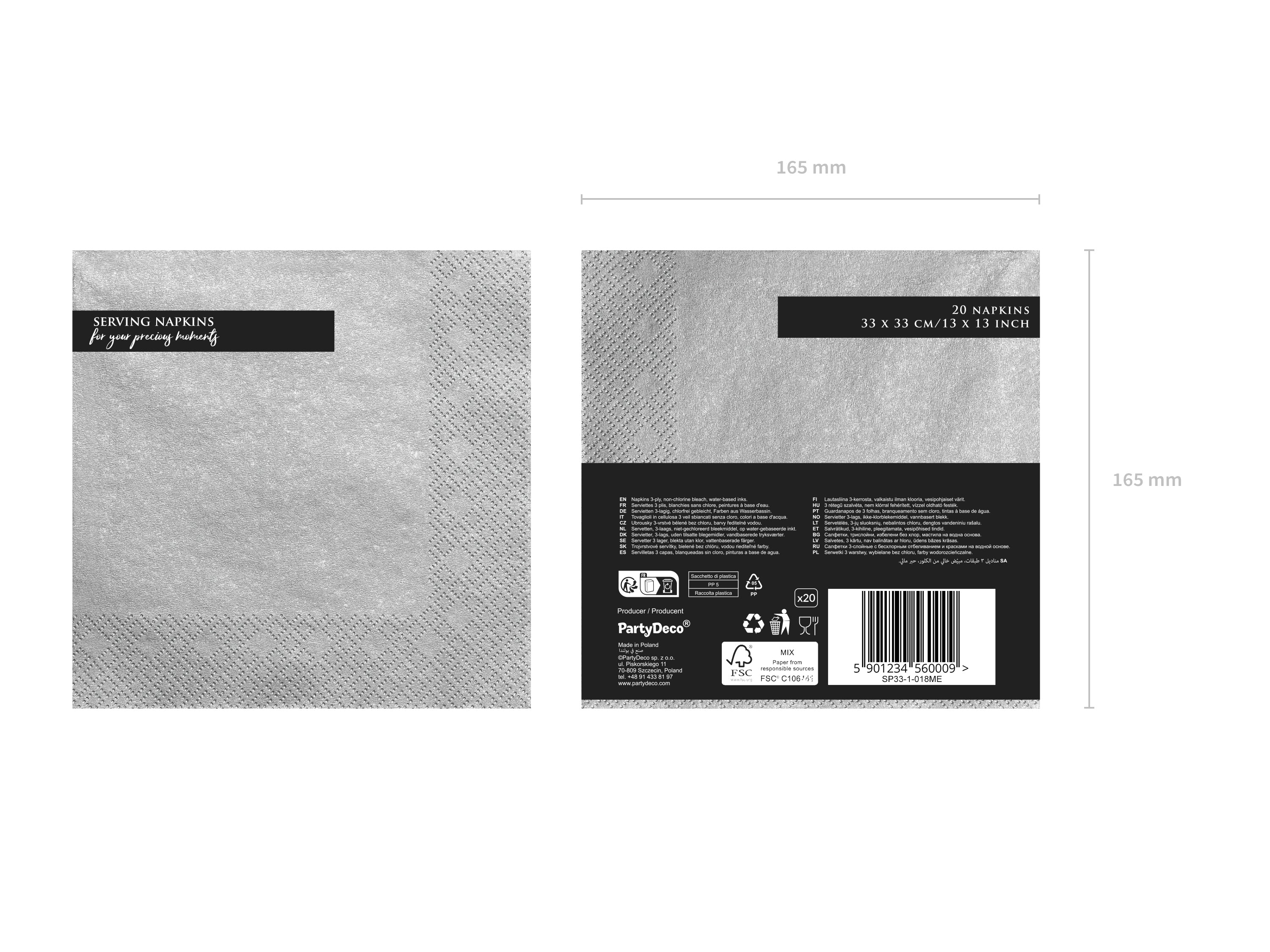 das-kost-mland-dekorationen-servietten-uni-silber-metallic-20-stk-33x33 image 2