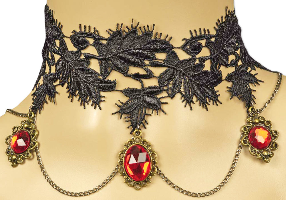 das-kost-mland-barock-collier-halskette-schwarz-mit-schmucksteinen image 3