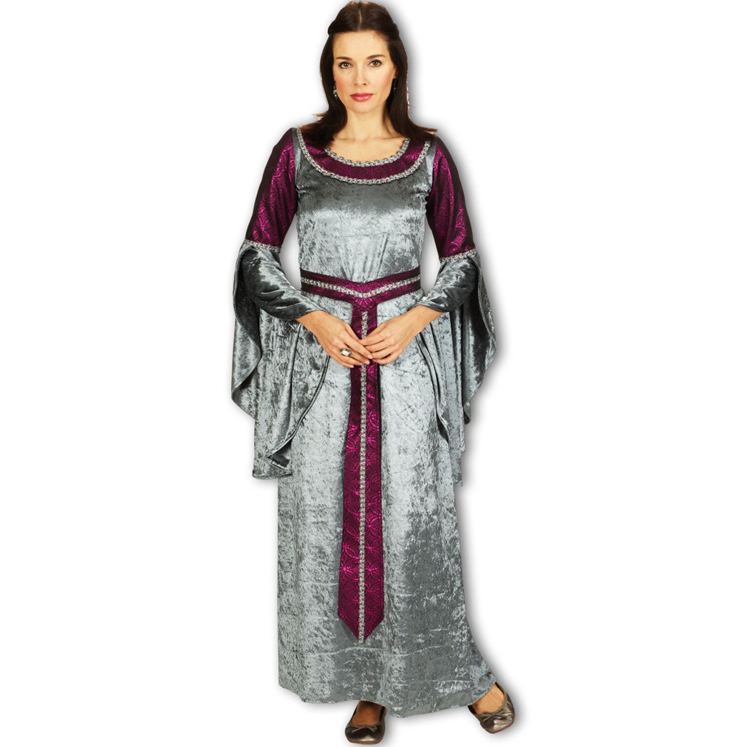 das-kost-mland-damen-hofdame-mittelalter-kost-m-silber-bordeaux-kleid image 1