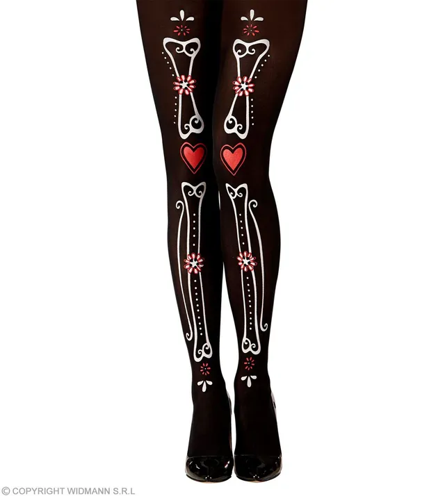 dia-de-los-muertos-skelett-strumpfhose-damen-50den-schwarz-xl image 1